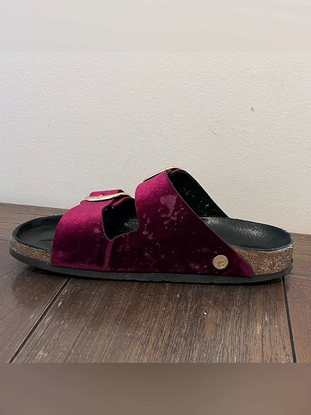 Birkenstock Arizona Big Buckle Velvet Maroon Sandals size 40 Women’s 9 - Picture 3 of 11